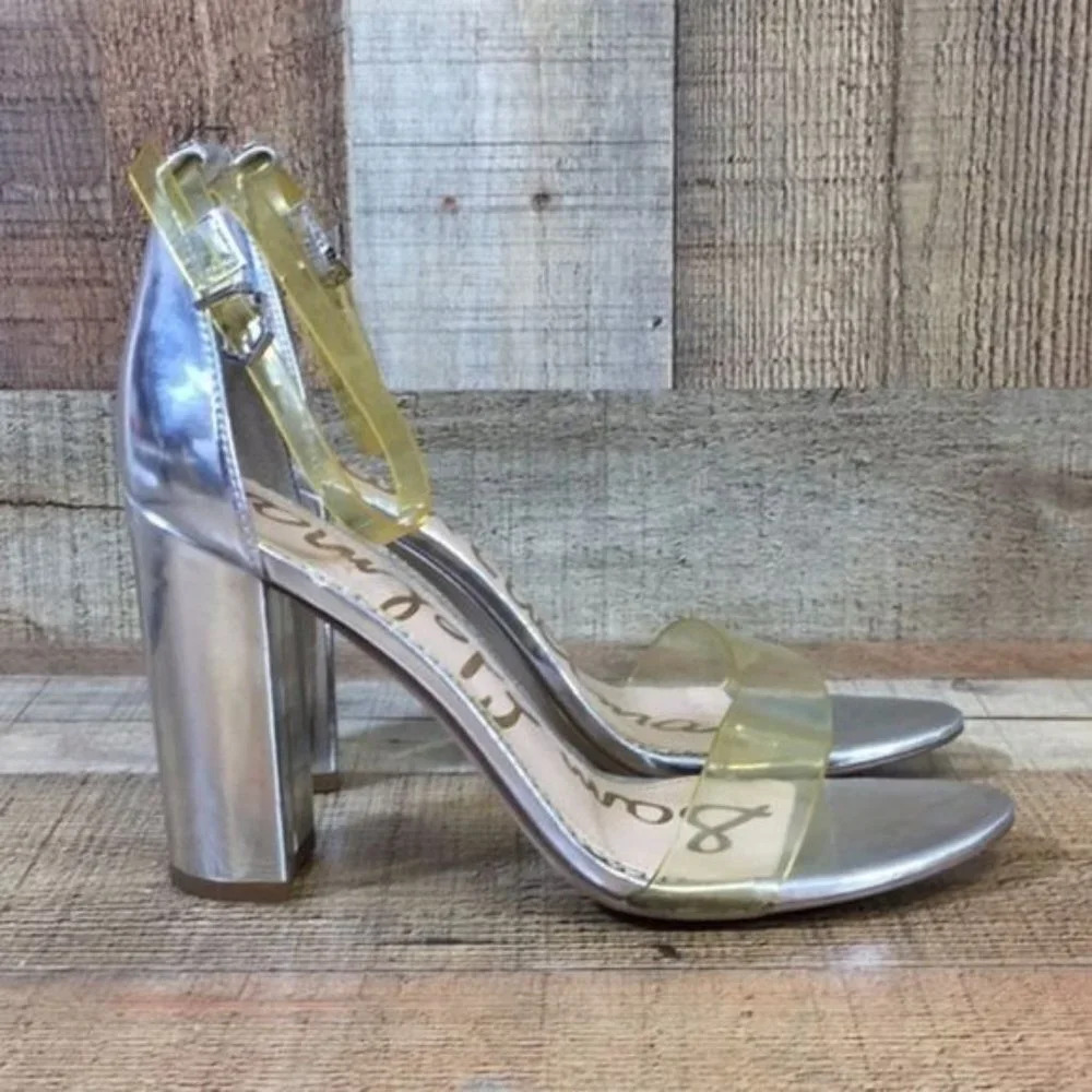 Sam Edelman Sandals Womens 9.5 M Silver Metallic Yaro Block Heel Bridesmaid